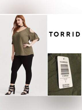 🆕TORRID - 1X - NWT OLIVE GREEN COLD SHOULDER TOP / BLOUSE